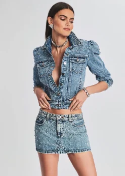 Clearance Ada Crystal Embellished Denim Jacket Jackets