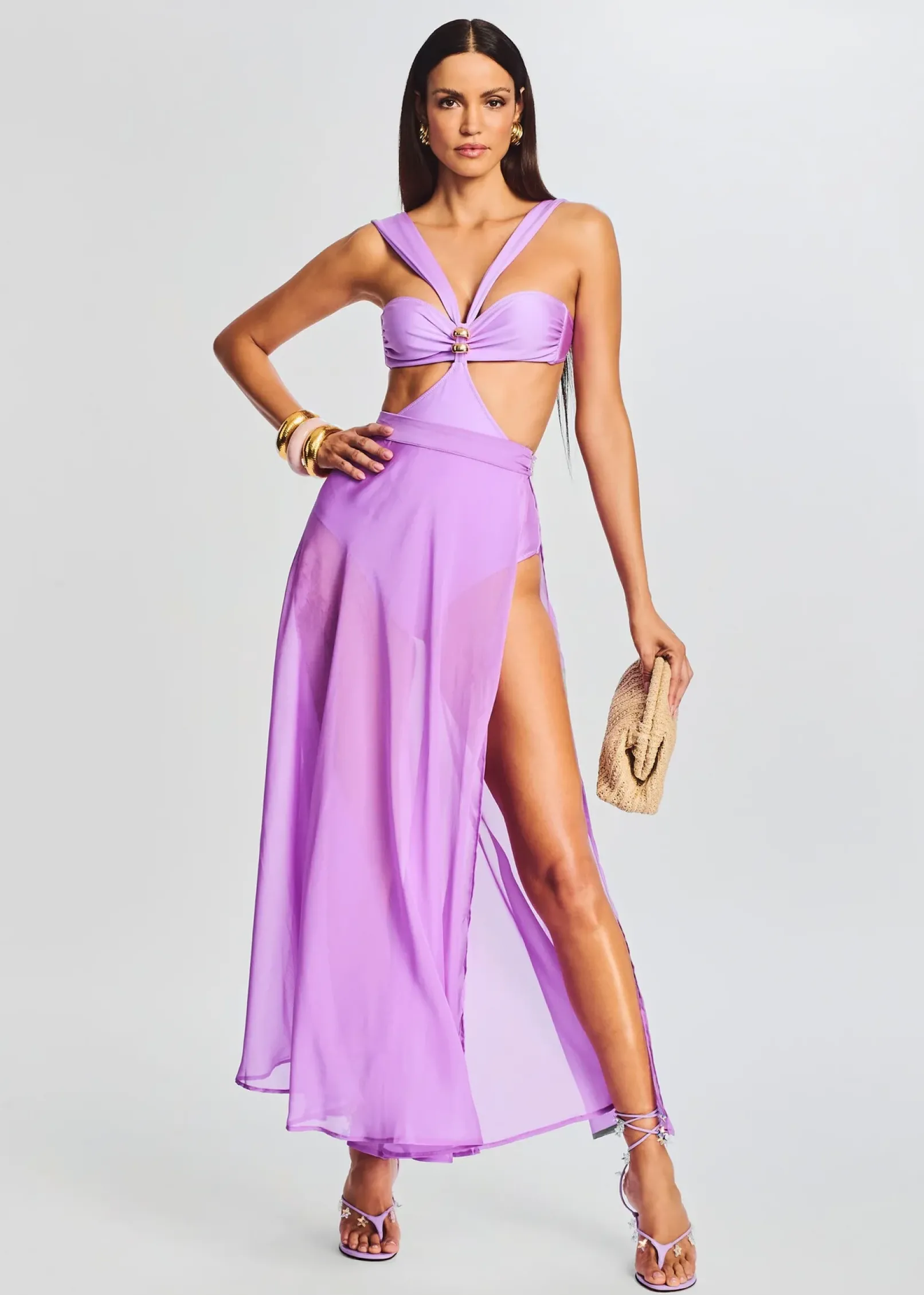 Shop Alaia Long Slit Skirt Swim