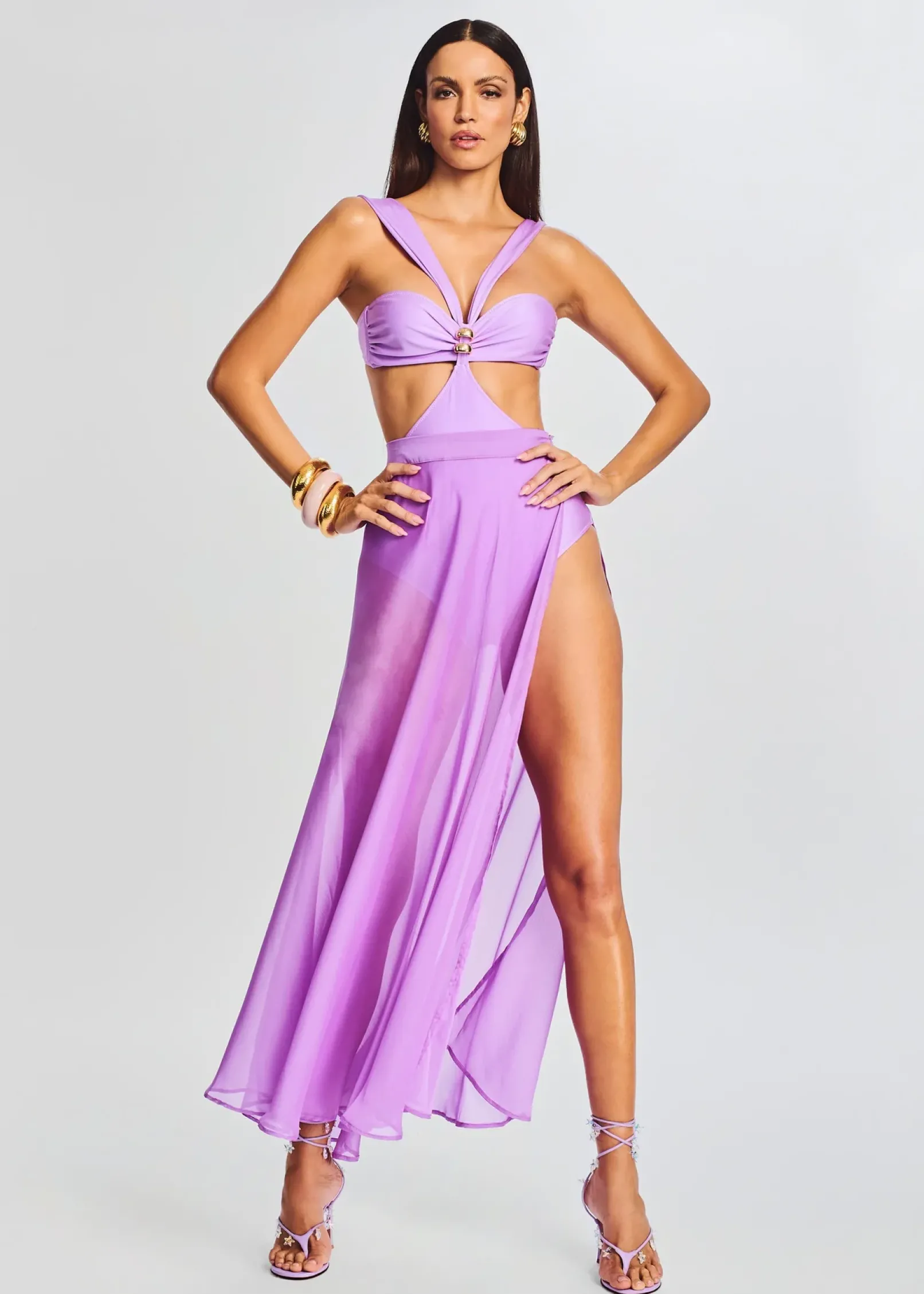 Shop Alaia Long Slit Skirt Swim