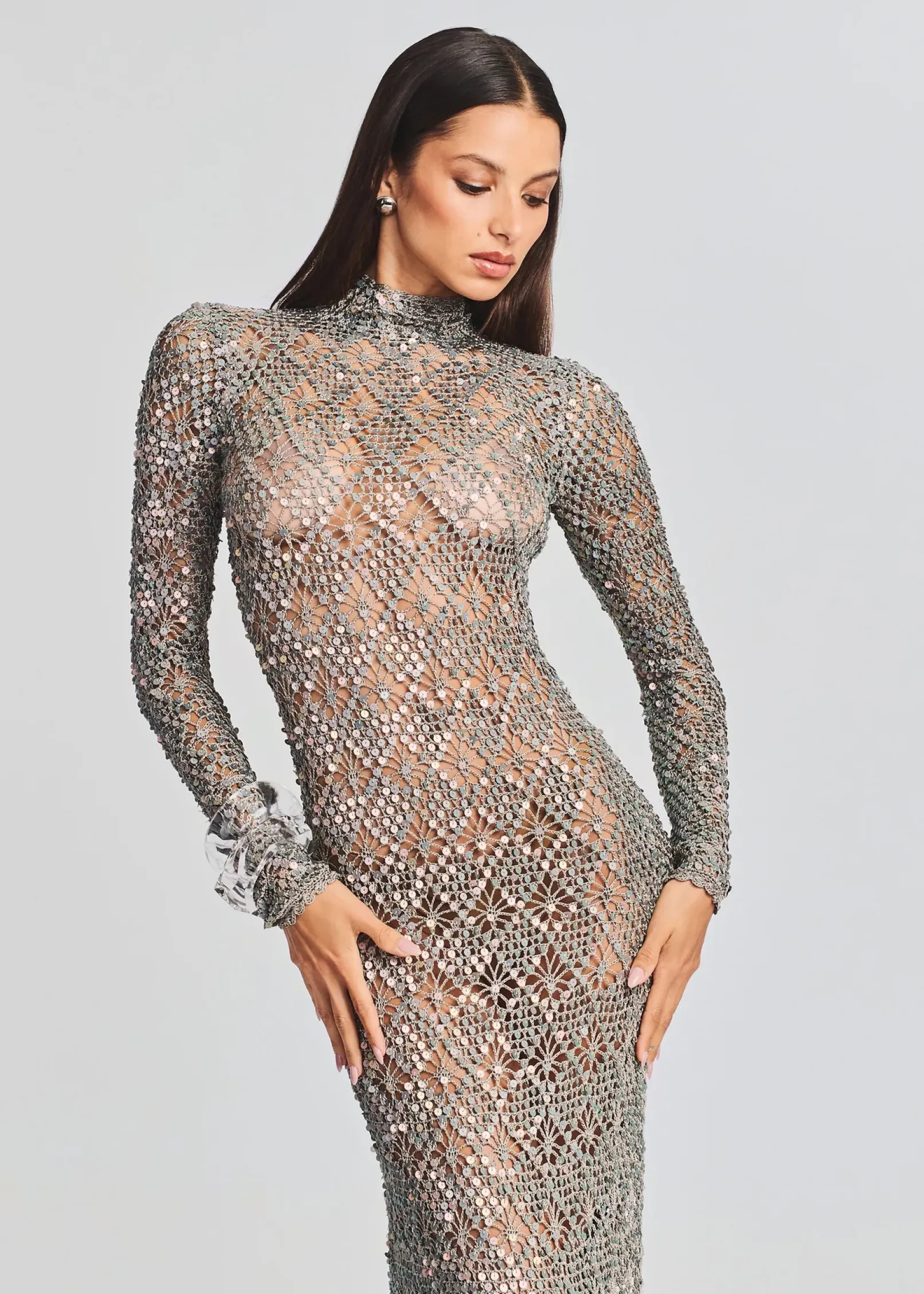 Fashion Alexa Sequin Open Crochet Dress RETROFÊTE