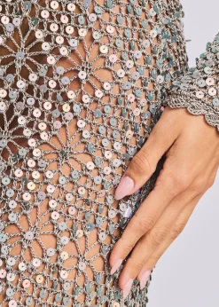 Hot Alexa Sequin Open Crochet Dress Subtle Shimmer