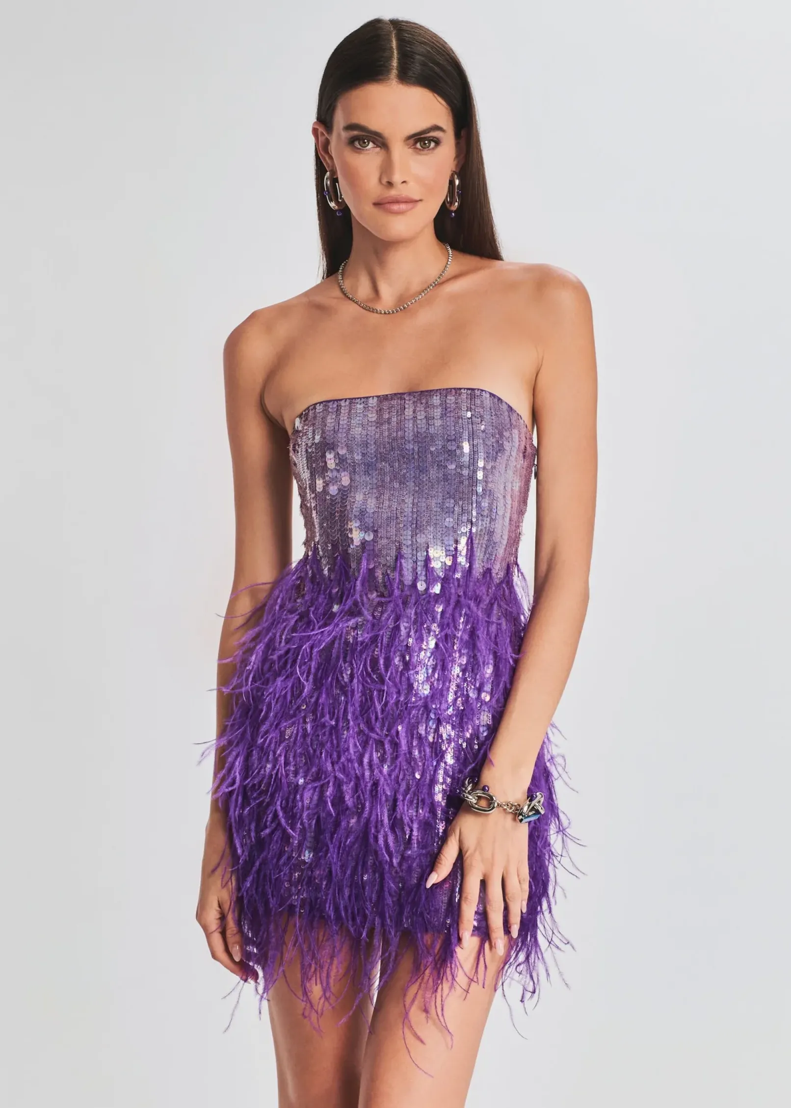 Flash Sale Anastasia Sequin Feather Dress Subtle Shimmer