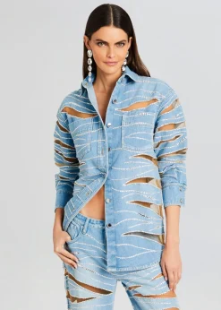 Hot Avani Embellished Denim Shirt Tops