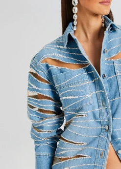 Hot Avani Embellished Denim Shirt Denim