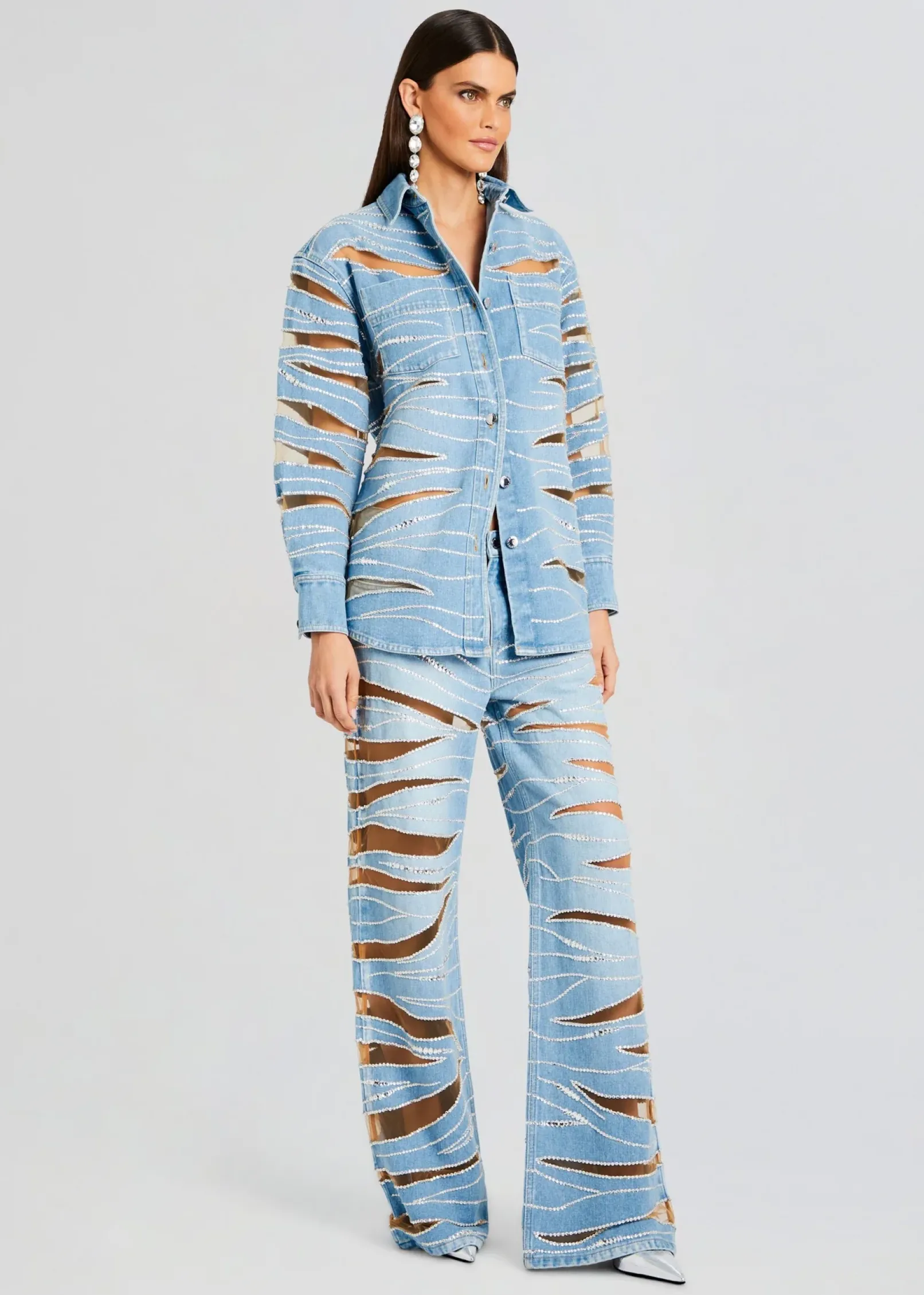 Sale Avani Embellished Denim Shirt Subtle Shimmer
