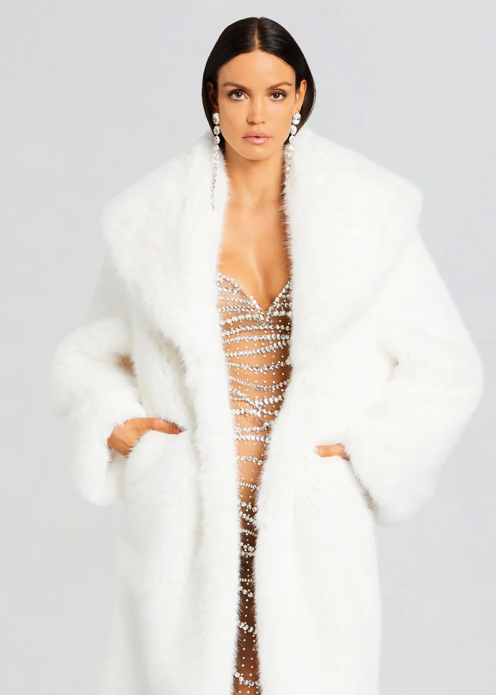 Clearance Averie Faux Fur Coat Reception Dresses