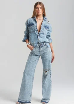 Shop Bronte Wide Leg Crystal Embellished Jean Bottoms