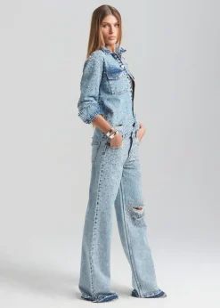 Shop Bronte Wide Leg Crystal Embellished Jean Bottoms