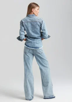 Shop Bronte Wide Leg Crystal Embellished Jean Bottoms