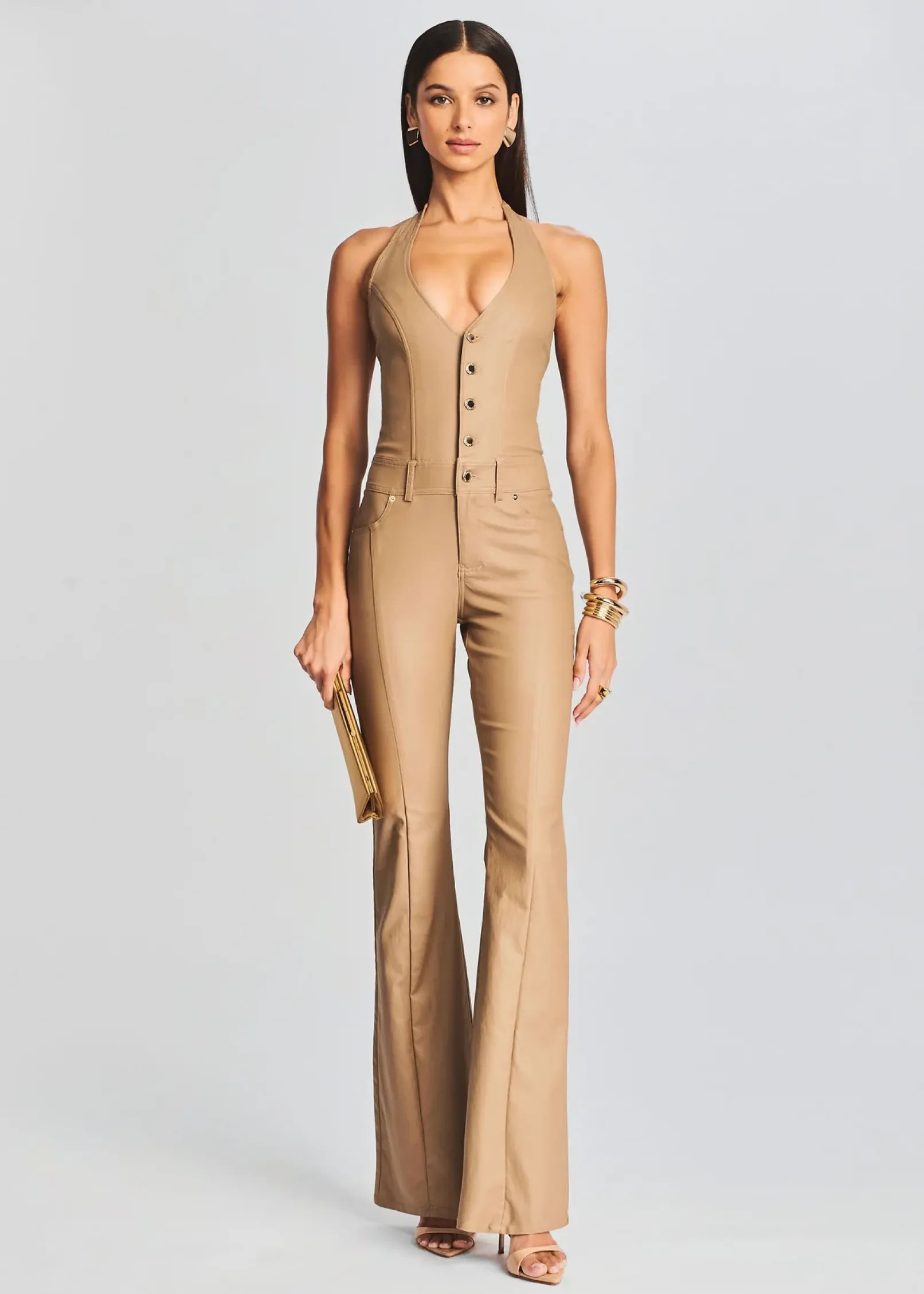 Outlet Cynthia Coated Denim Jumpsuit Men Neutral Moments