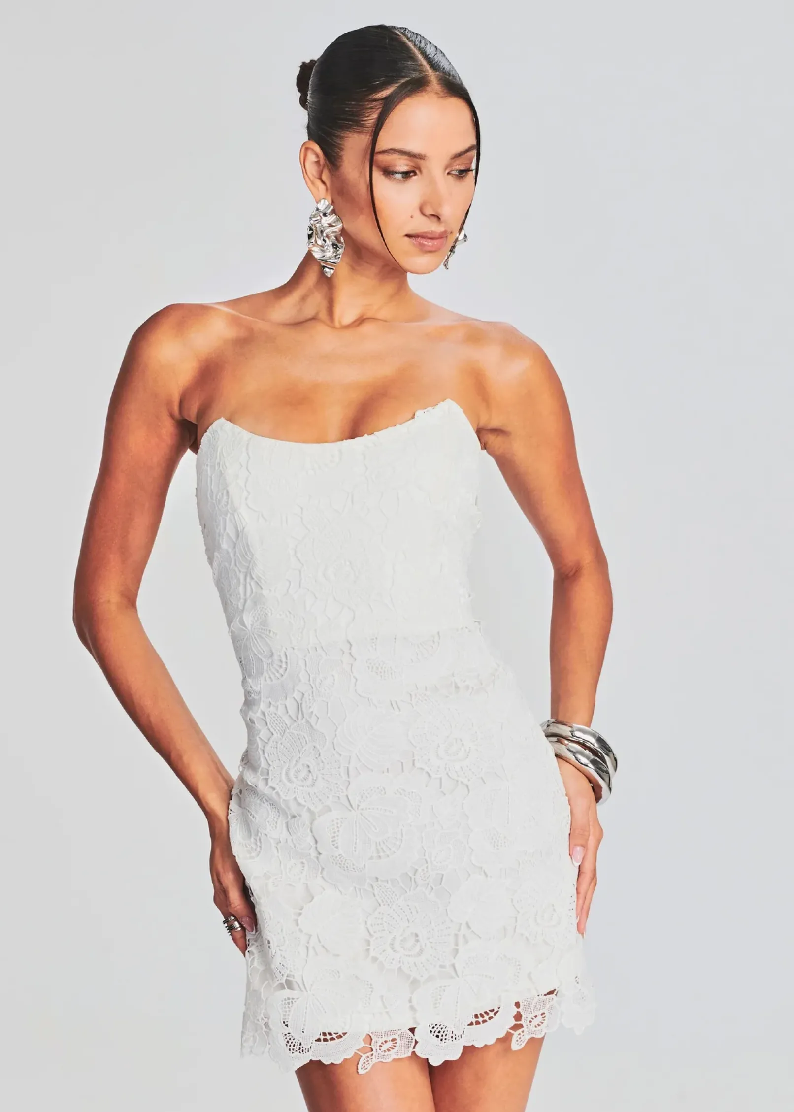 Store Eliza Lace Strapless Mini Dress Bridal Shower