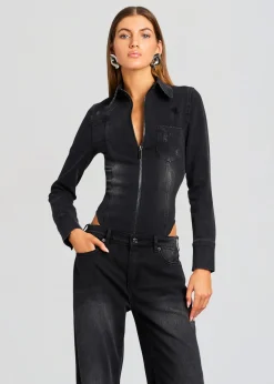 Fashion Helena Denim Bodysuit Denim
