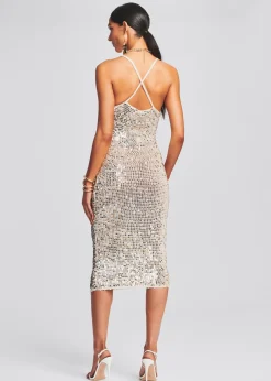 Hot Isabella Sequin Crochet Dress Midi