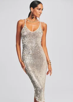 Hot Isabella Sequin Crochet Dress Midi