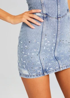 Flash Sale Kamna Embellished Denim Dress Dresses