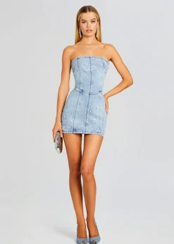Cheap Kamna Embellished Denim Dress Mini