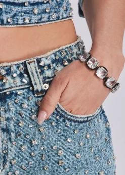 Shop Lolita Crystal Embellished Denim Mini Skirt Bachelorette Party