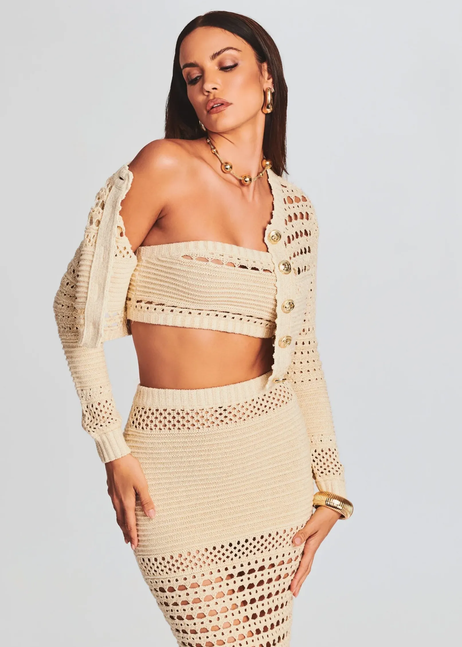 Cheap Nico Knit Crochet Cardigan Sheer Bliss