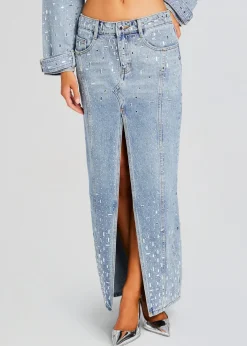 Fashion Palermo Embellished Denim Skirt Denim