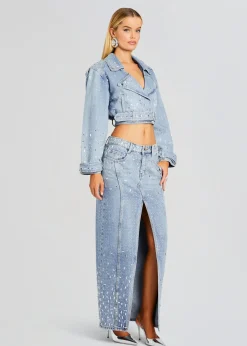 Cheap Palermo Embellished Denim Skirt Subtle Shimmer