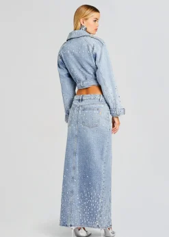 Cheap Palermo Embellished Denim Skirt Subtle Shimmer