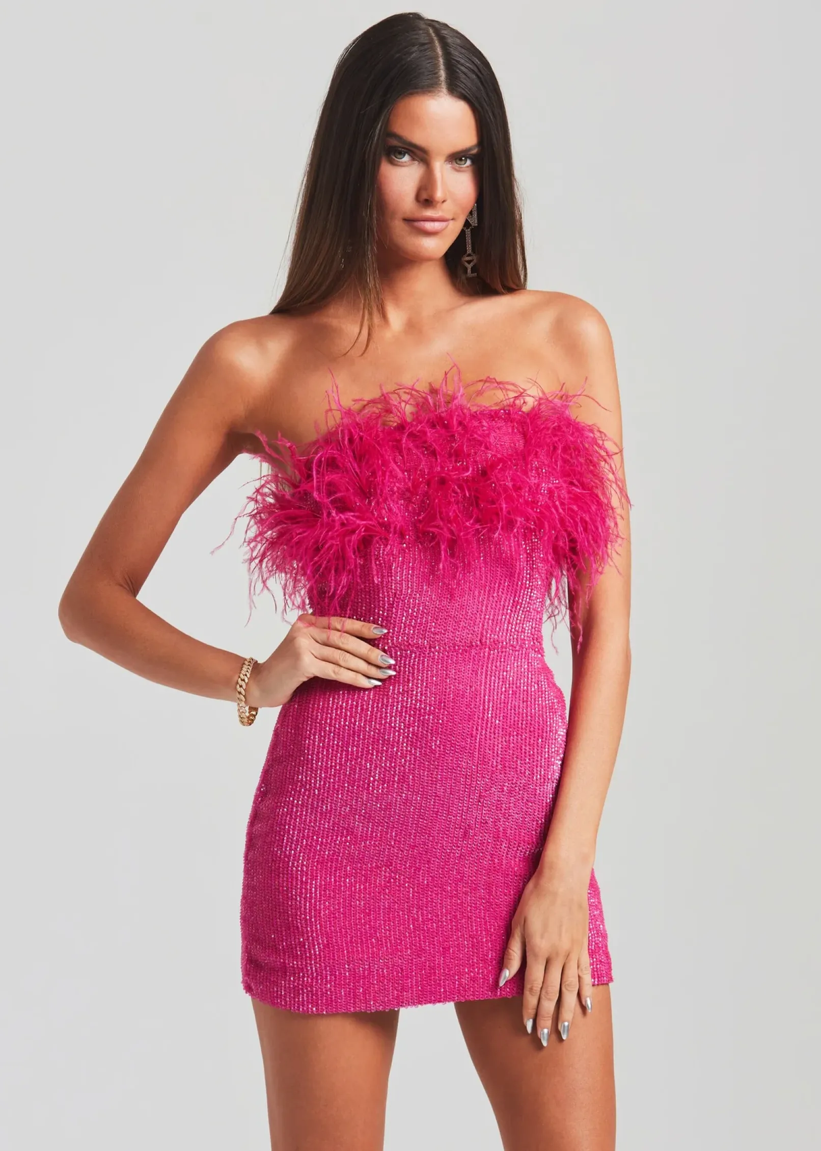 Shop Torin Sequin Feather Dress Bachelorette Party