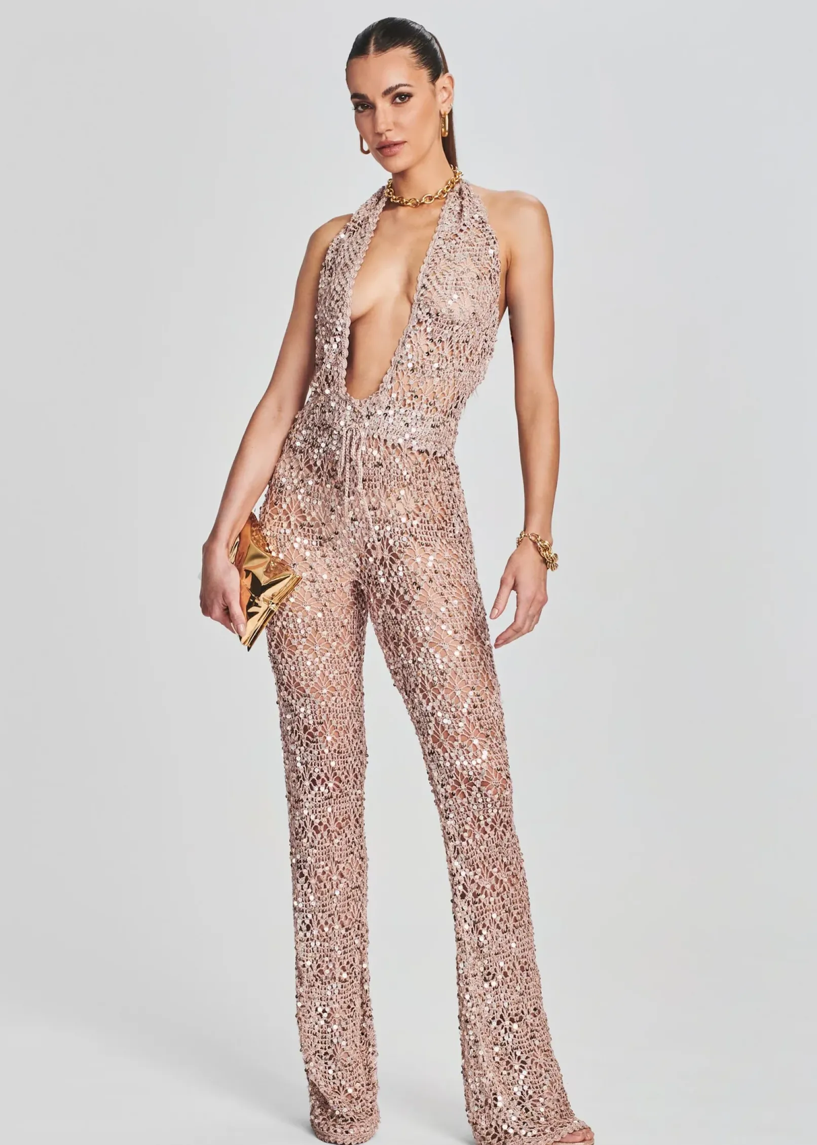 Sale Tosca Sequin Crochet Jumpsuit Sheer Bliss