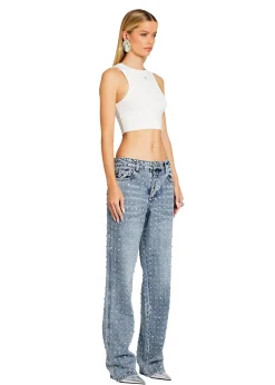 Cheap Vero Embellished Denim Pant Subtle Shimmer