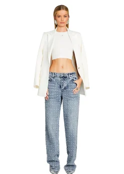 Cheap Vero Embellished Denim Pant Subtle Shimmer