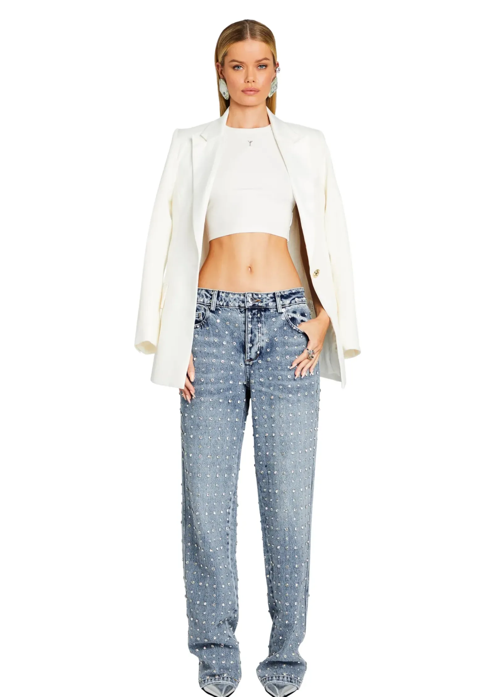 Cheap Vero Embellished Denim Pant Subtle Shimmer