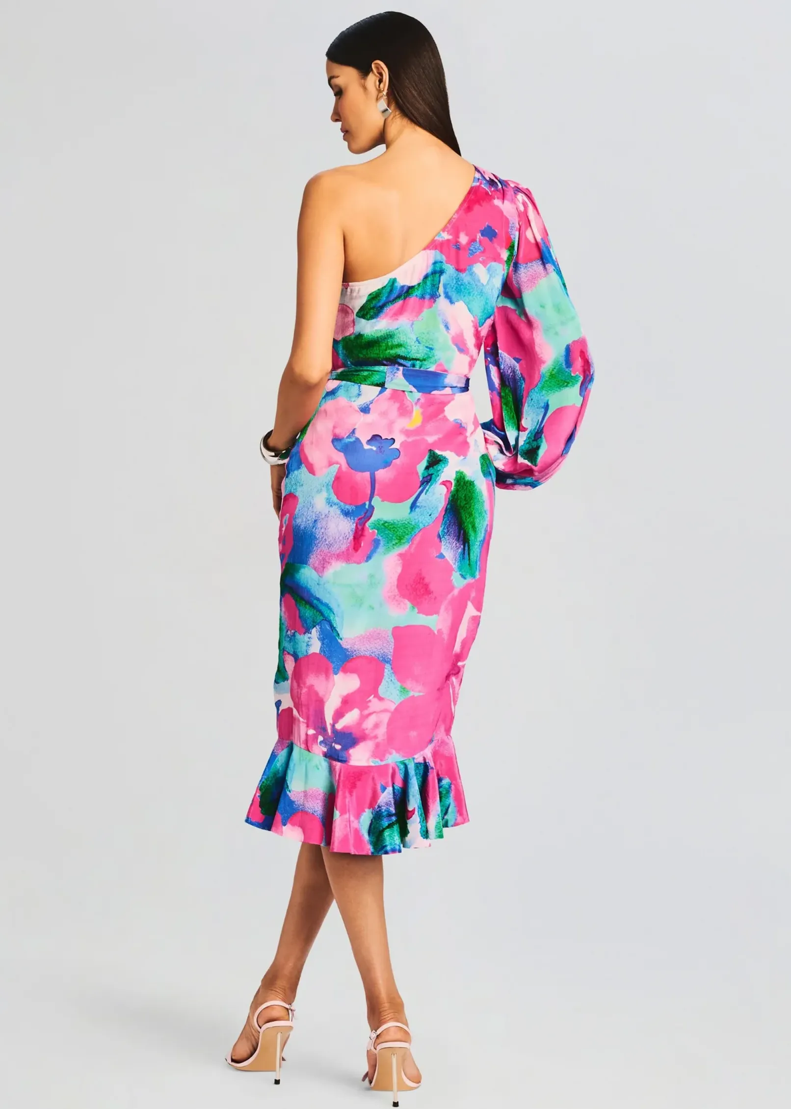 Store Vesa One Shoulder Midi Dress Tropical Hues