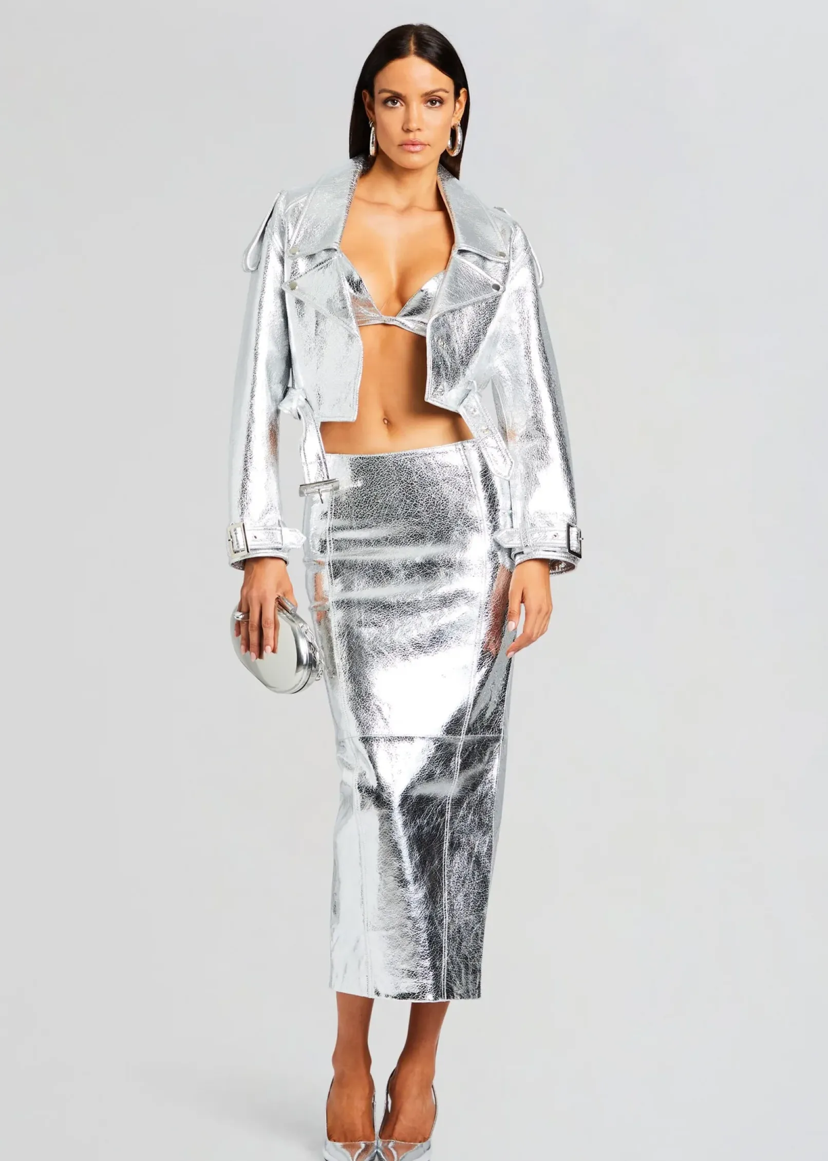 Discount Victoria Leather Jacket Subtle Shimmer