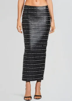 Fashion Whitley Embellished Leather Skirt RETROFÊTE