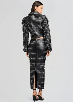 Fashion Whitley Embellished Leather Skirt RETROFÊTE